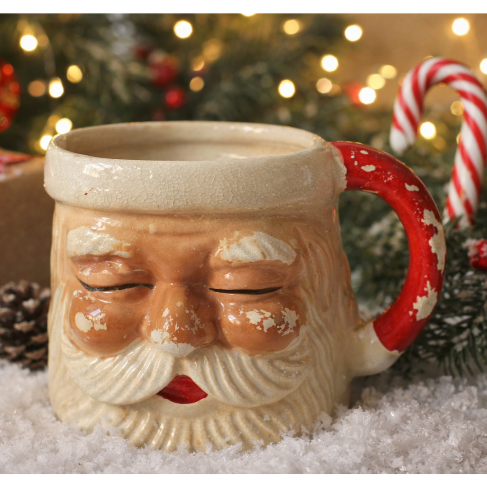 Vintage Santa Mug 1960-1970s Crackle Finish & Faded Paint Retro Christmas Decor - Picture 12 of 12